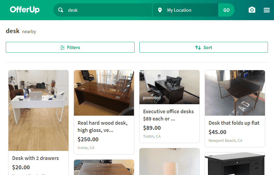 searching for desks on offerup