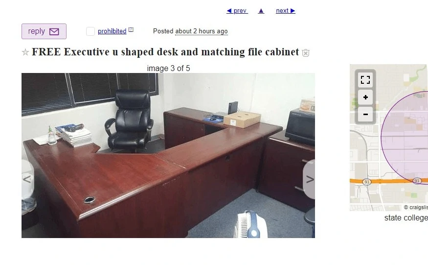free u-shaped desk on craigslist