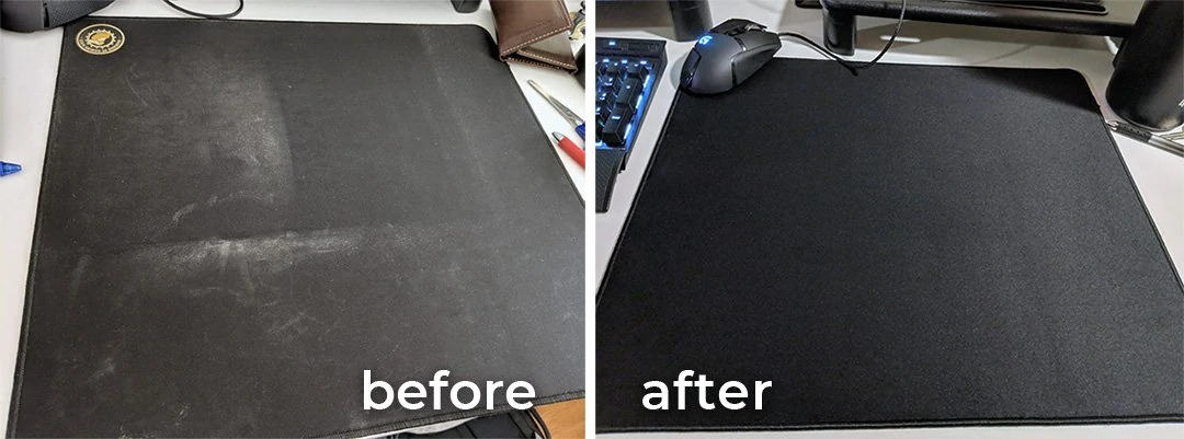 before and after cleaning mousepad