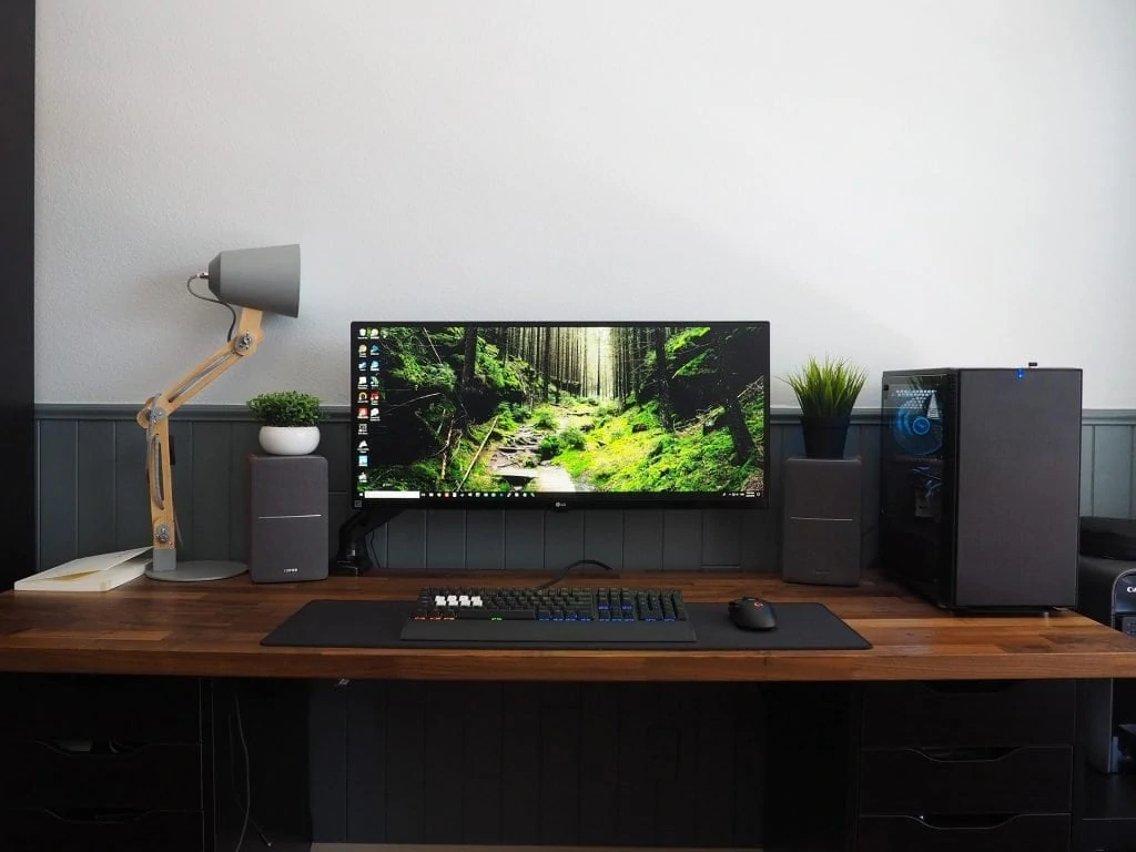 A stylish lamp makes for a great gaming desk accessory