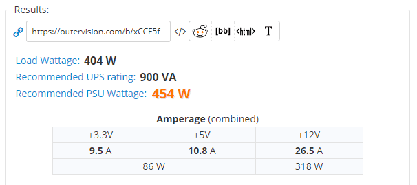 My results on OuterVision's power supply calculator.
