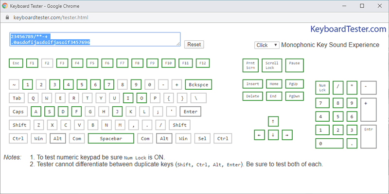 screenshot of keyboardtester.com