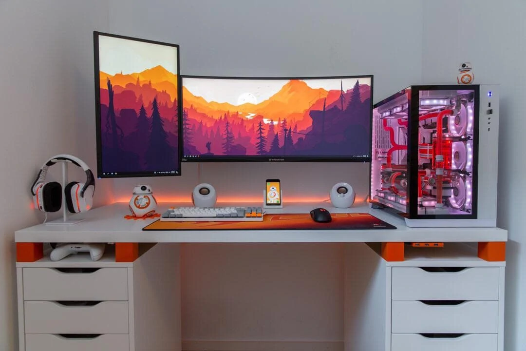 wall-mounted dual monitors