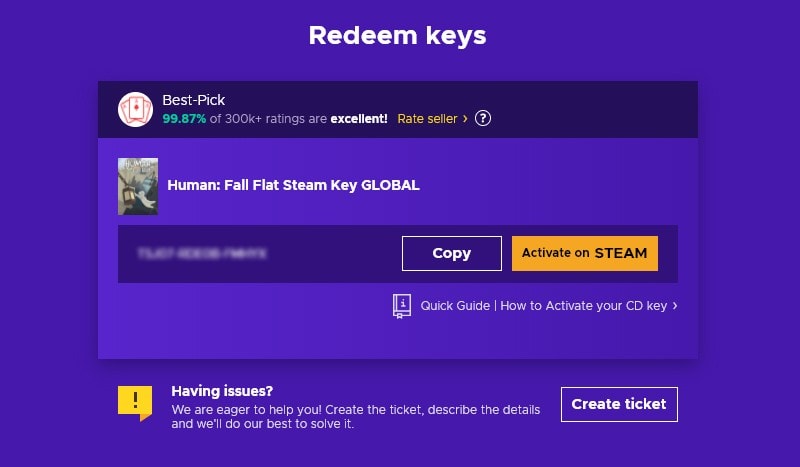Eneba key activation screen
