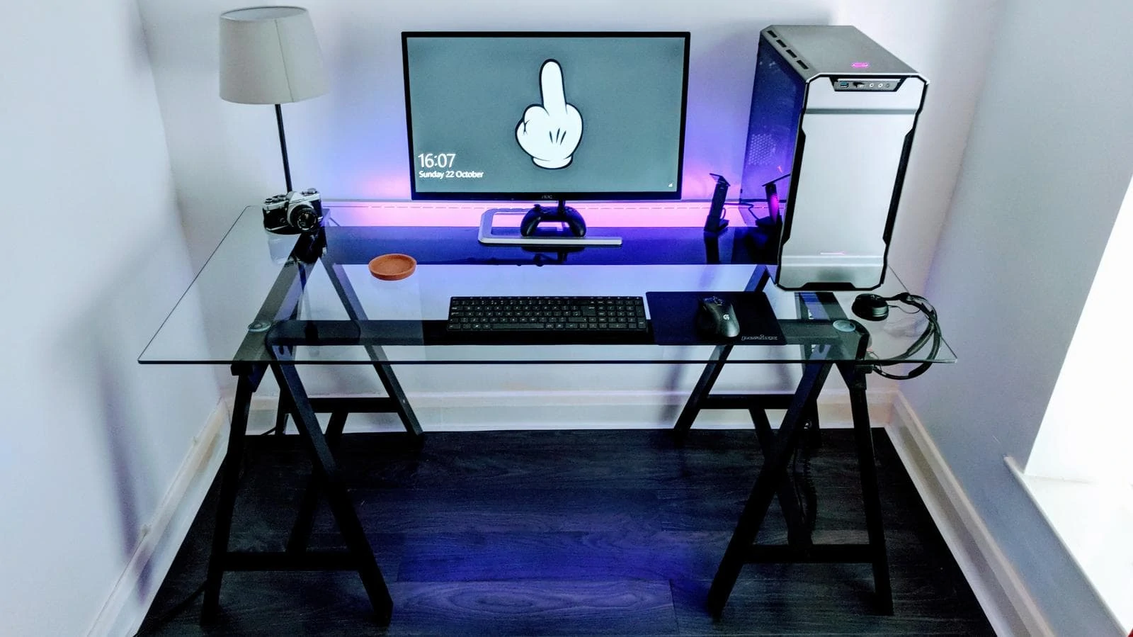 glass desk cable management