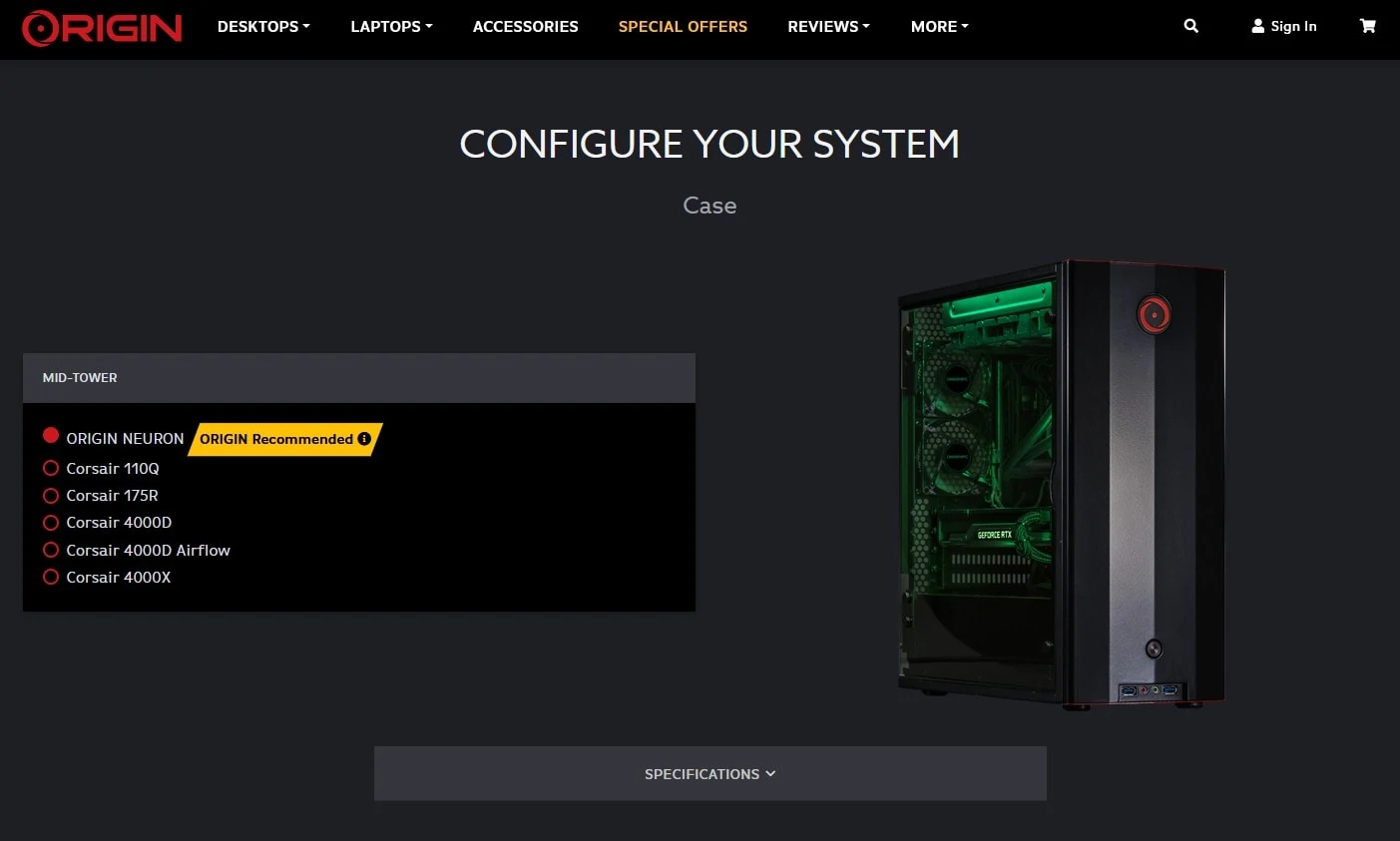 ORIGIN PC Homepage