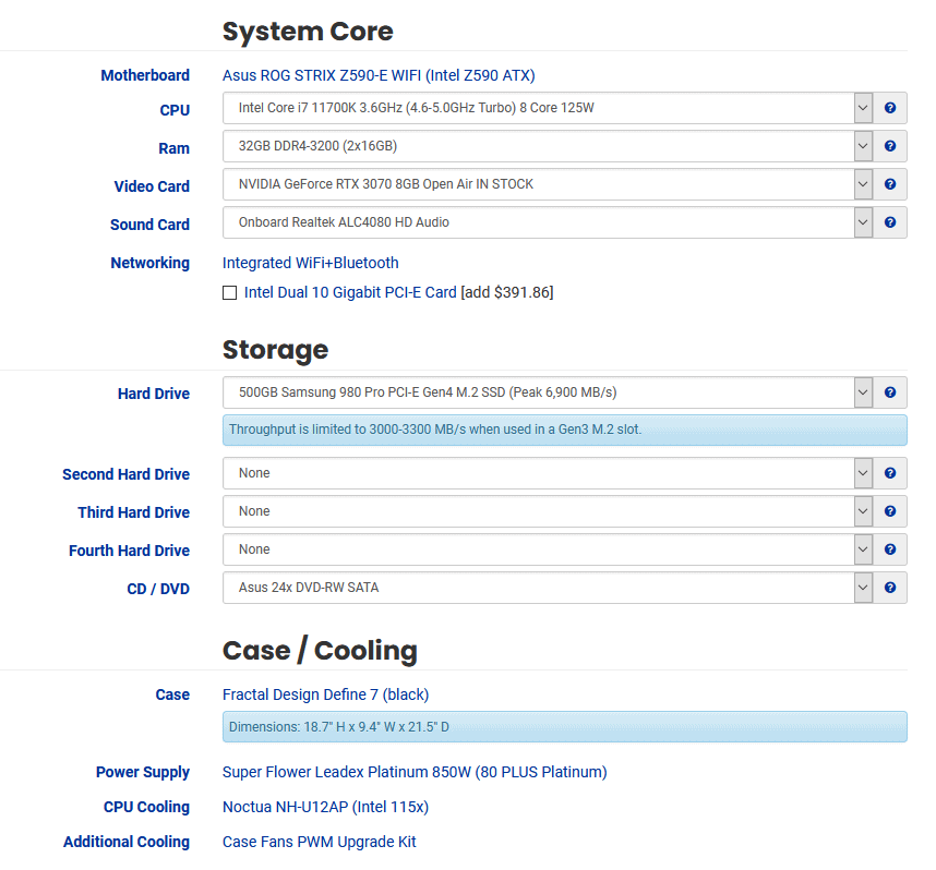 puget systems component choice