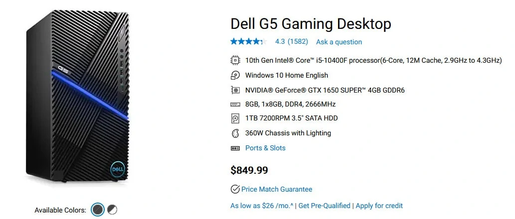 dell g5 gaming prebuilt desktop