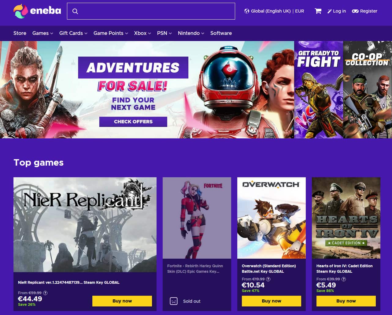 eneba game store homepage