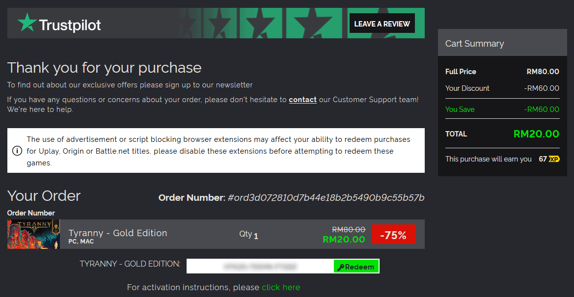 gmg order summary