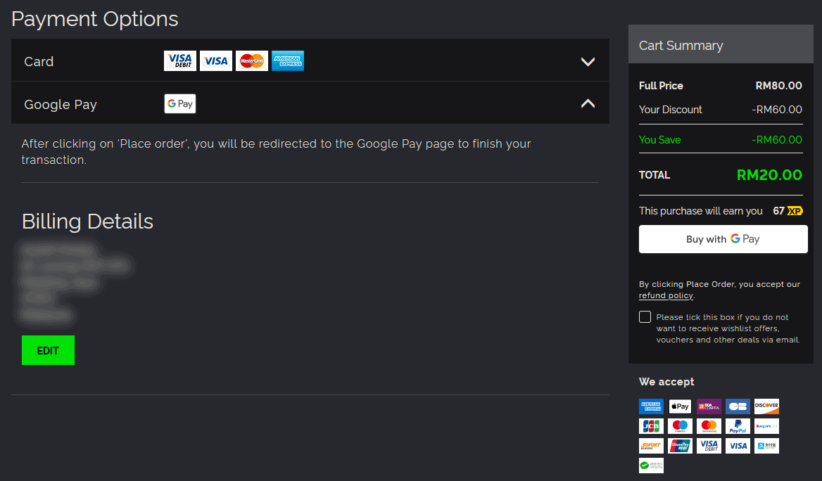 gmg payment screen