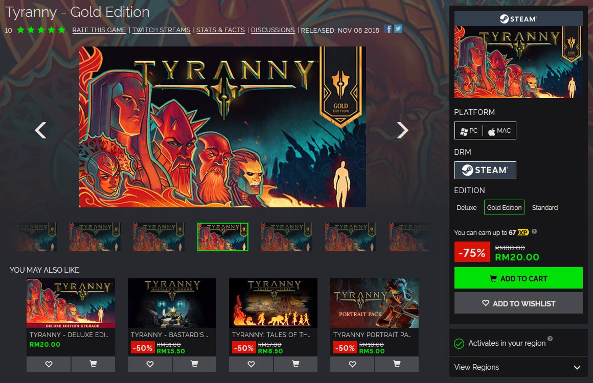 buying Tyranny on green man gaming