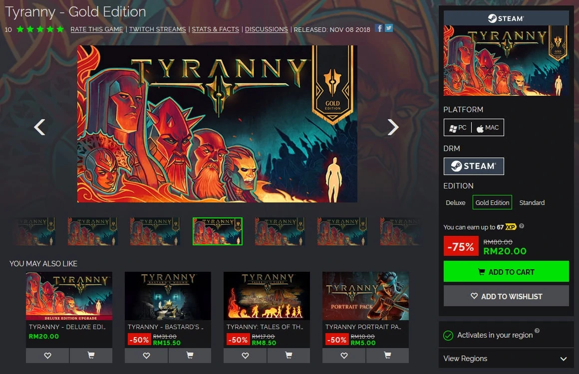 buying Tyranny on green man gaming