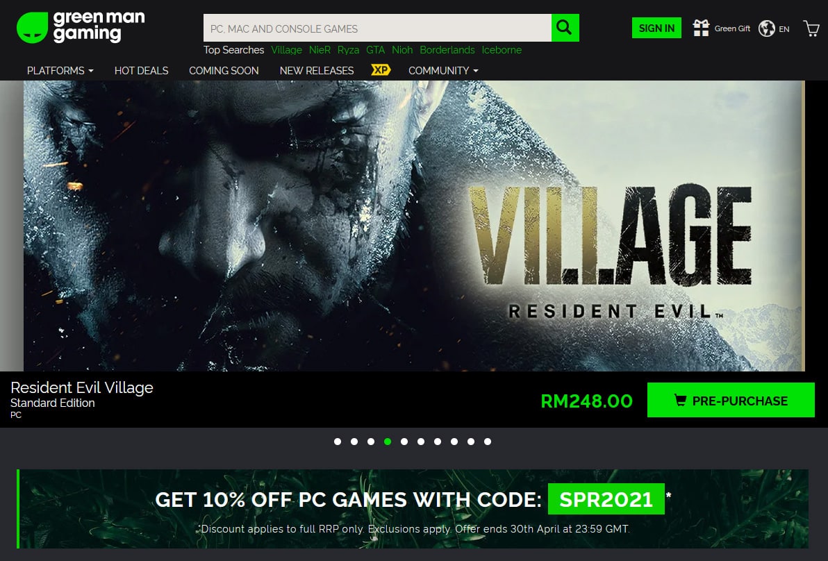 Green Man Gaming homepage
