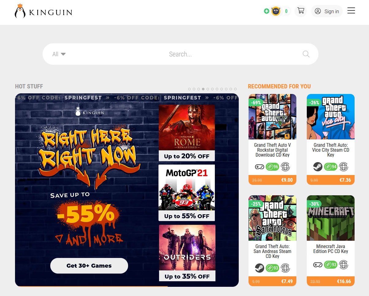 Kinguin home page