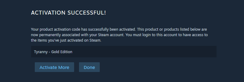 steam activation success