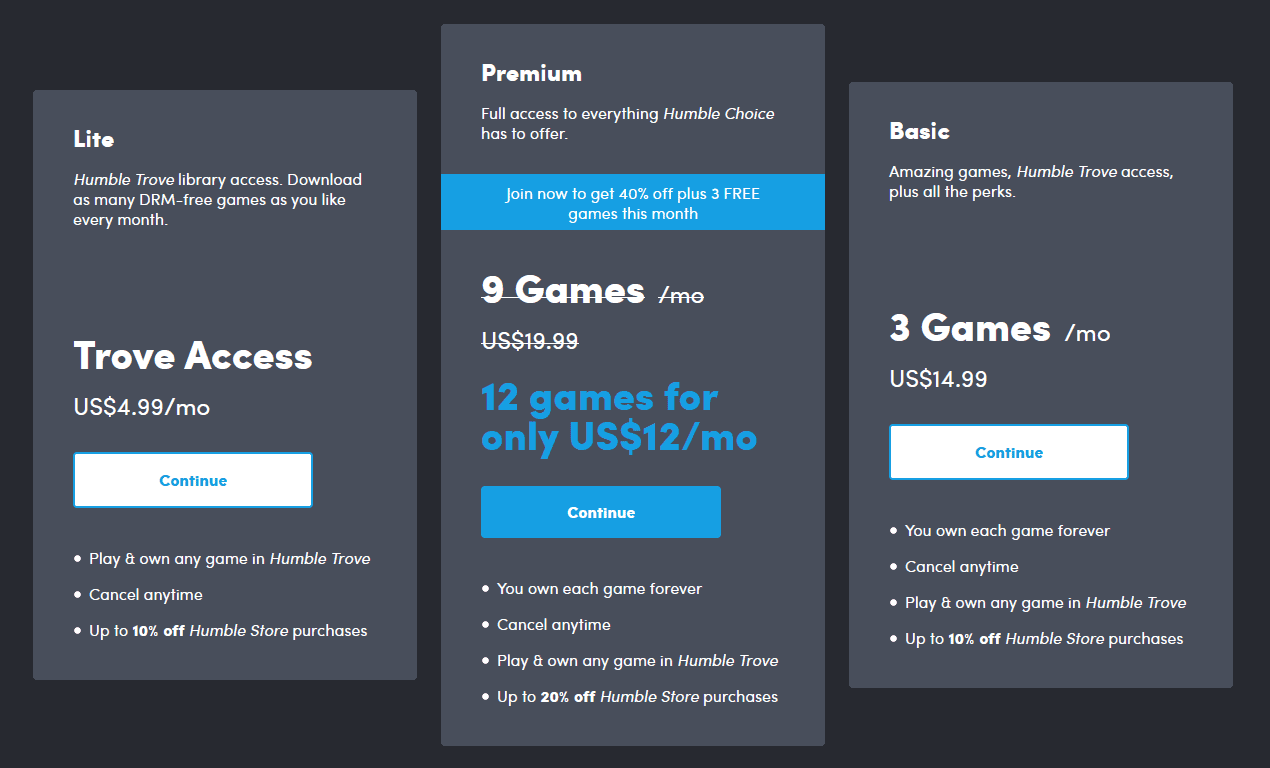 Humble Choice games subscription 
