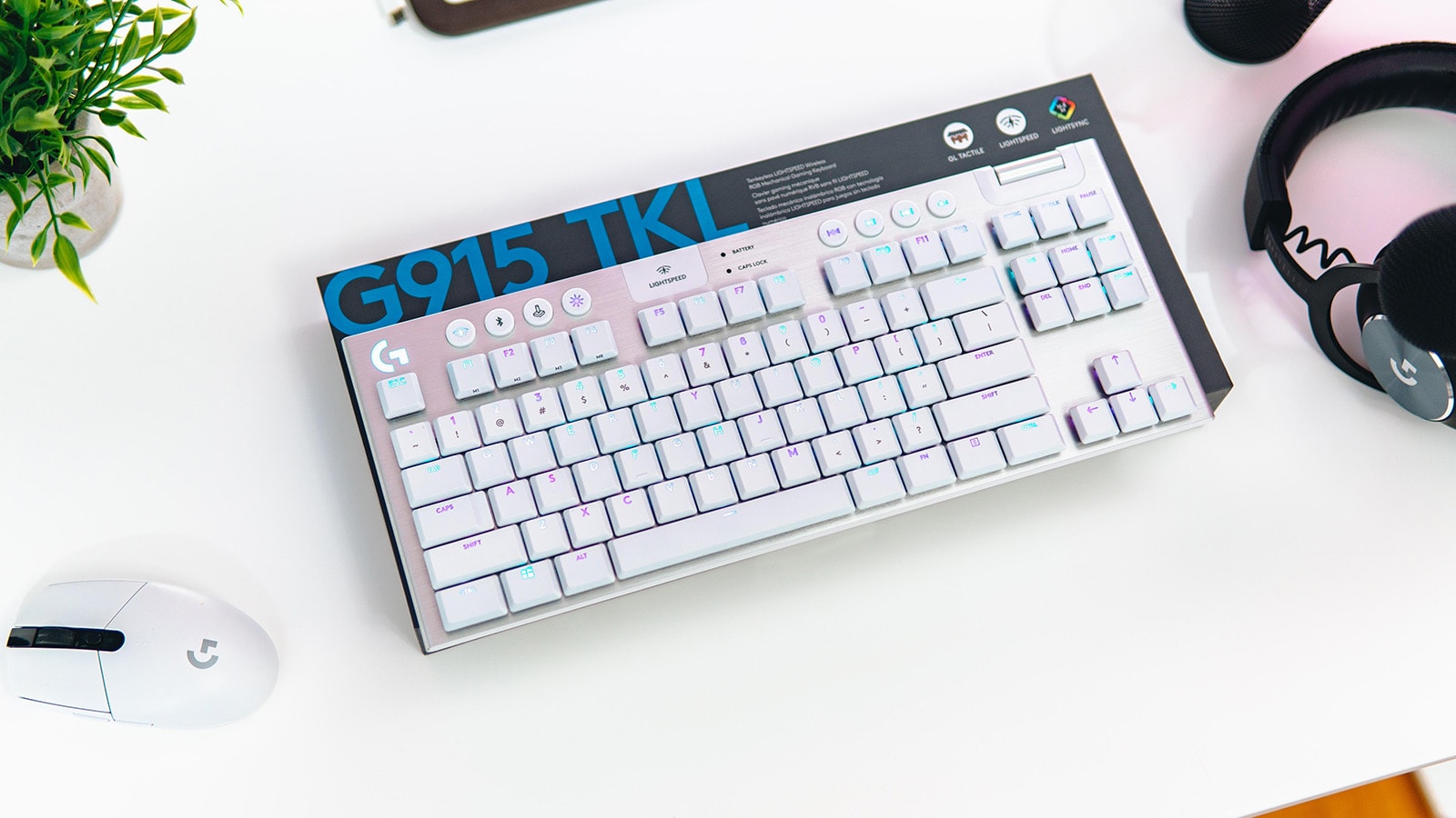 The Logitech G915 TKL, our pick for best white gaming keyboard