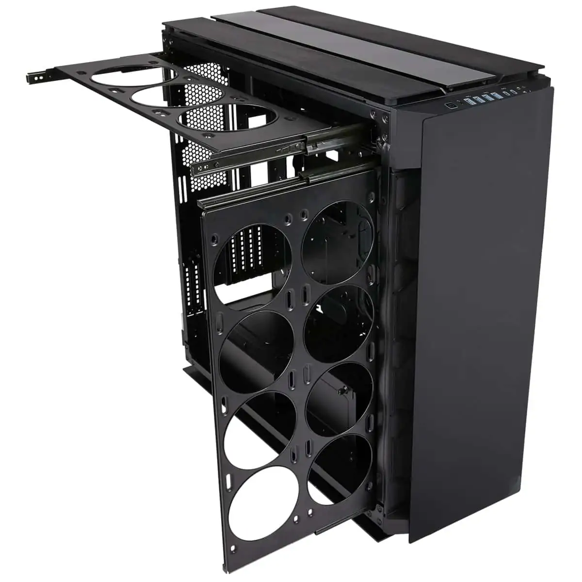 Fan and radiator slide-out trays in the Corsair 1000D