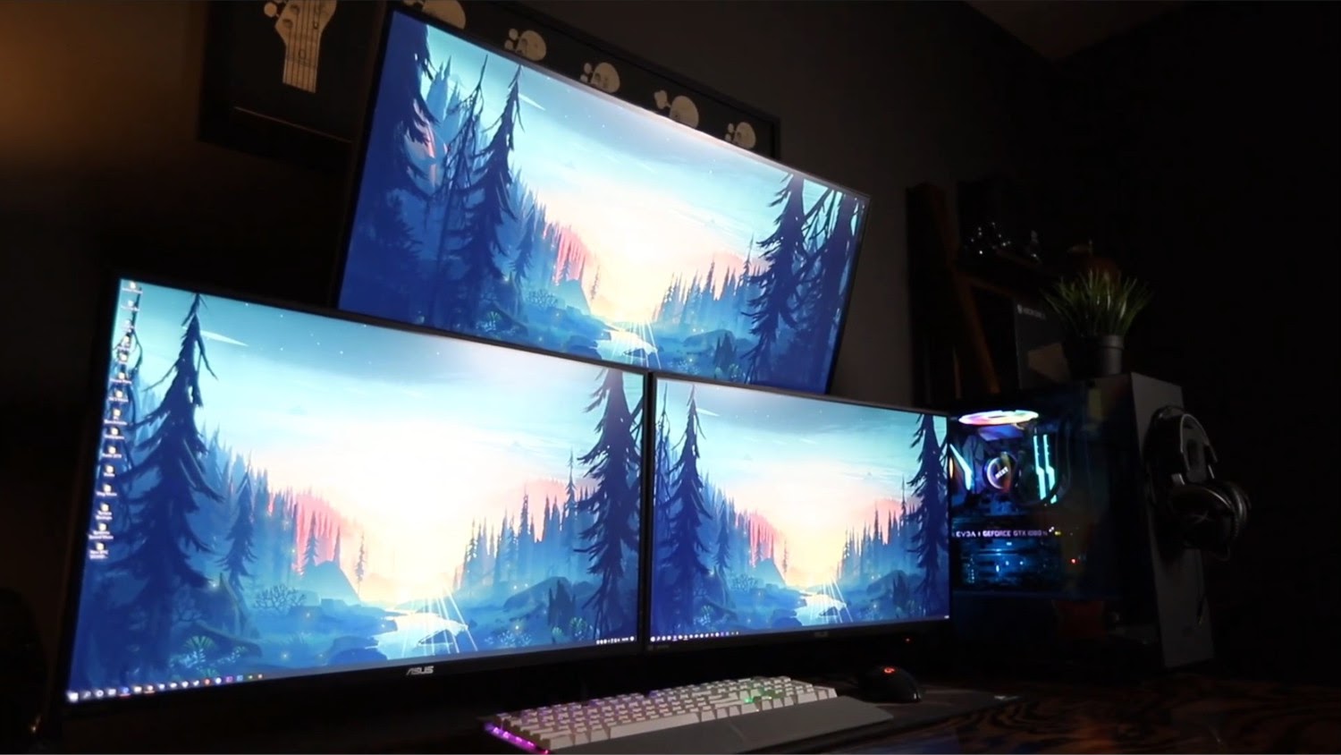 Stacked triple monitor setup