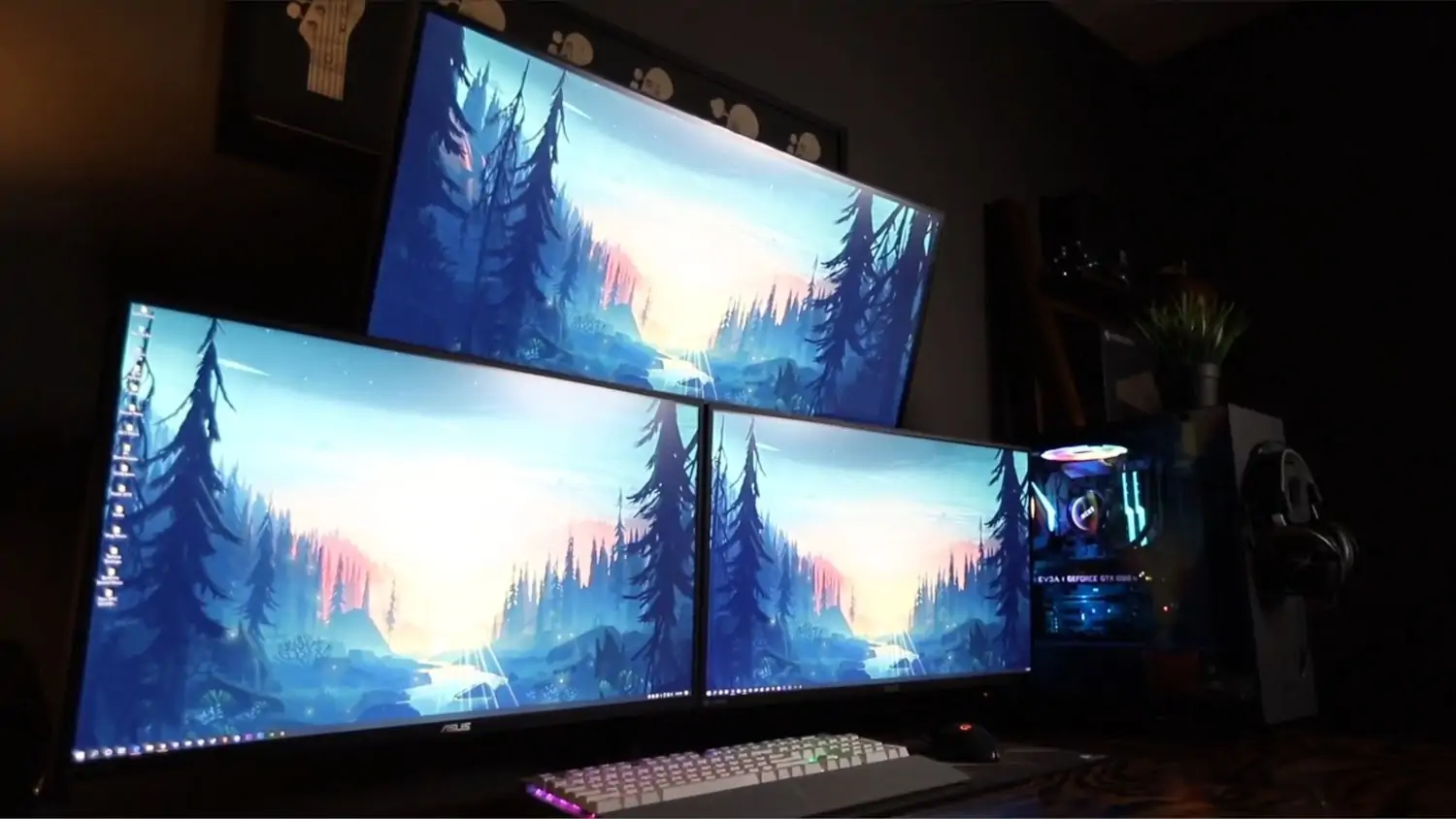 Stacked triple monitor setup