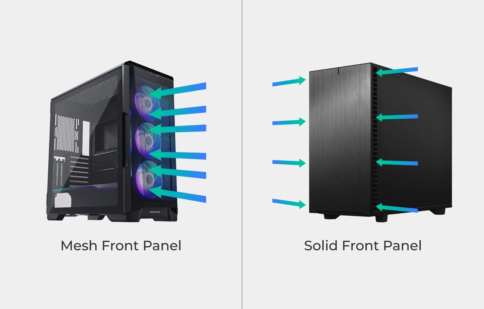 Mesh front panel vs solid front panel airflow