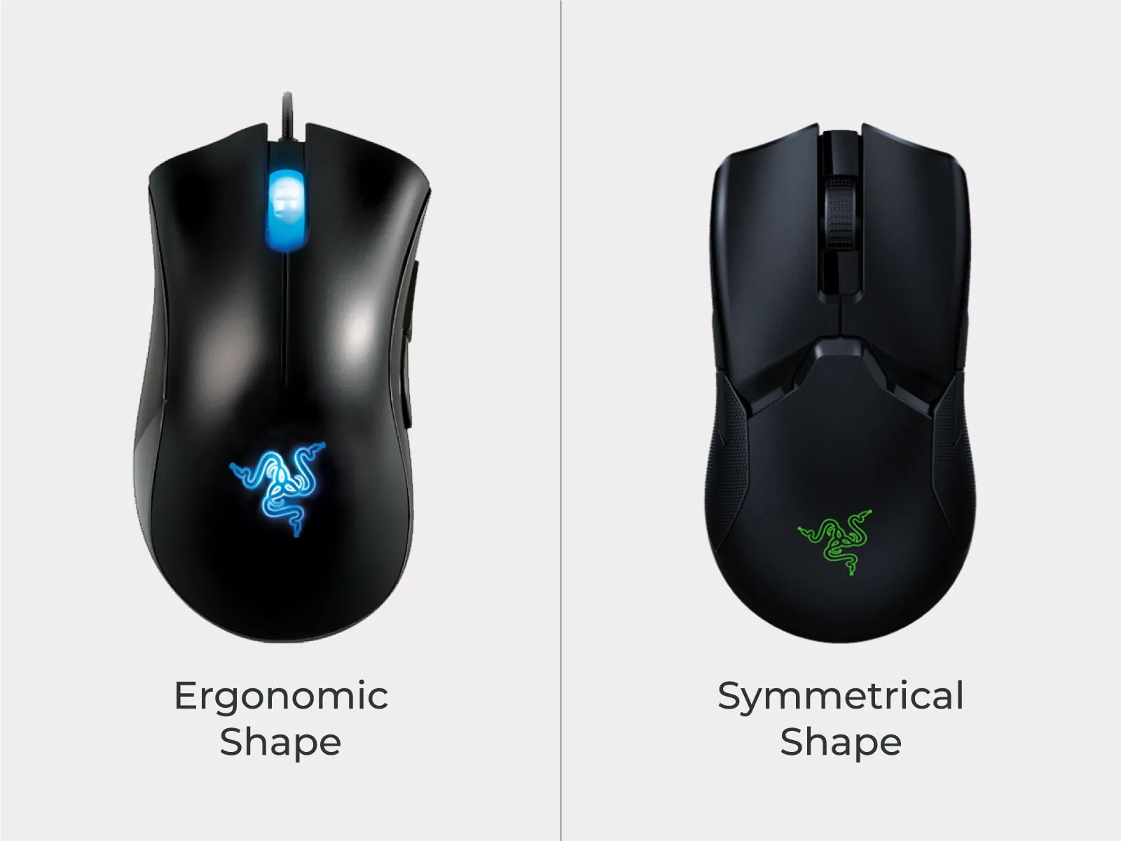 left-hand ergonomic mouse vs. symmetrical mouse shapes