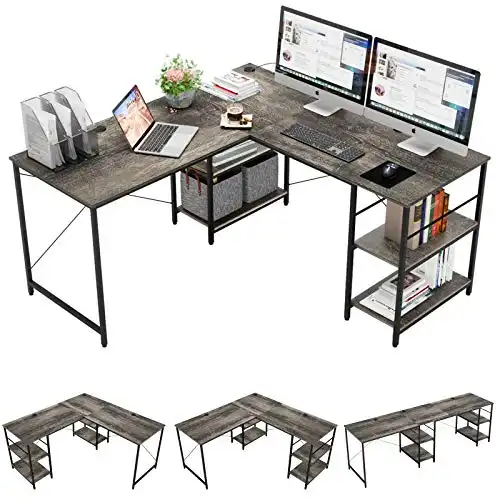 Bestier L Shaped Computer Gaming Desk with Shelves