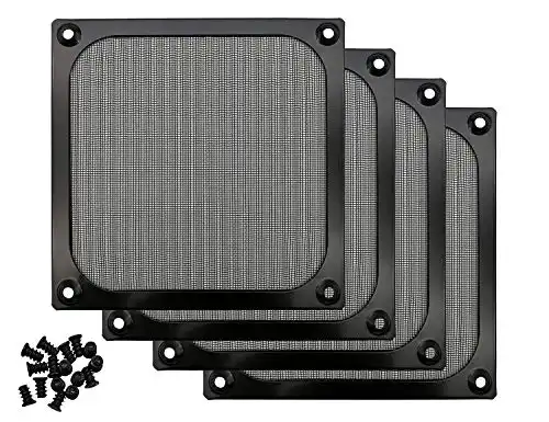 120mm Computer Fan Filter Grills with Screws, Ultra Fine Aluminum Mesh, Black Color - 4 Pack