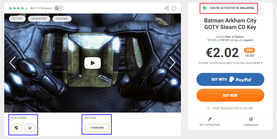 Kinguin product page