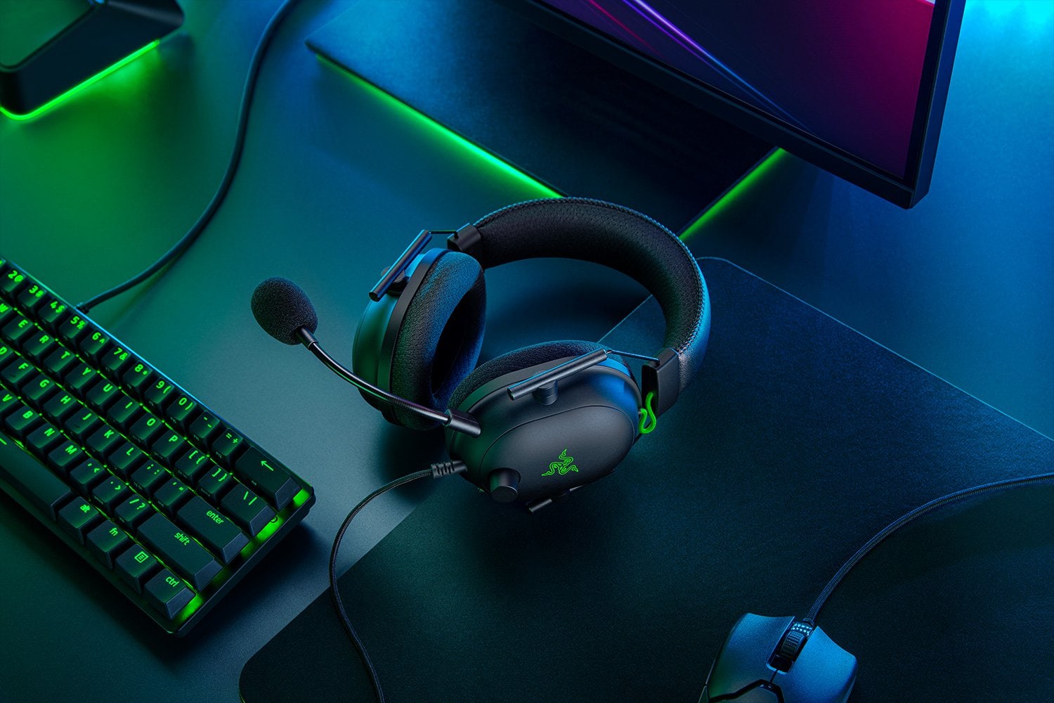 Overhead shot of Razer Blackshark V2 Wired Headset