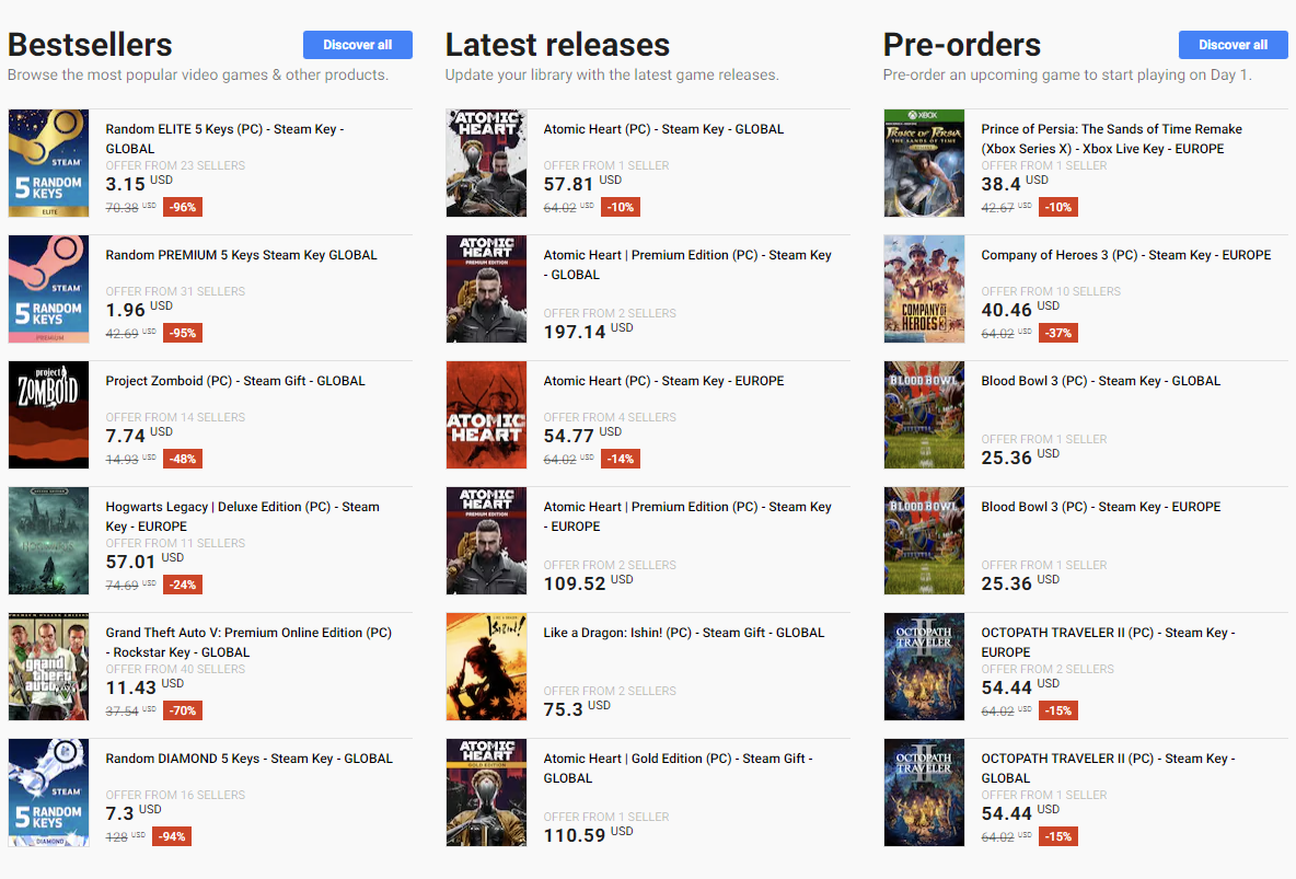 G2A Bestsellers Latest Releases Pre-orders