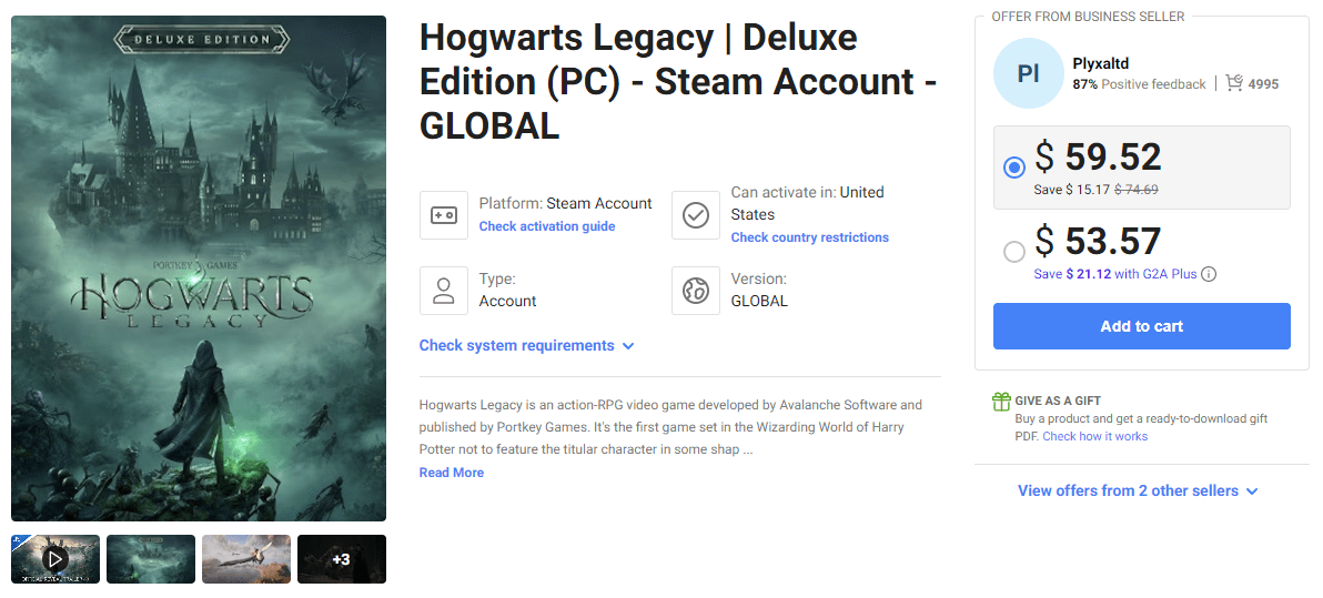 G2A Hogwarts Legacy Steam Account