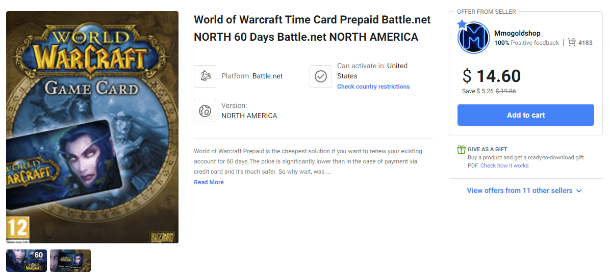 G2A World of Warcraft Time Card